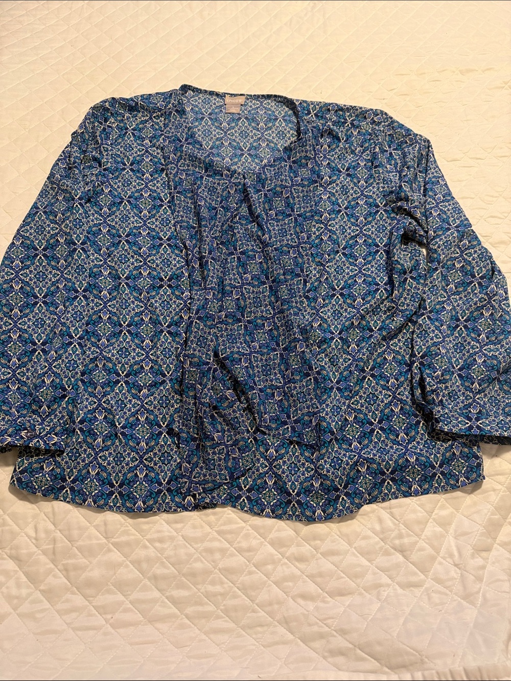 Chico's Blue & Teal Printed Button-Front Blouse